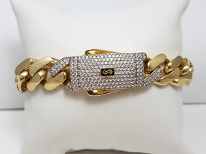 Sporty 8" Hollow 14k Yellow Gold Cubic Zirconia Cuban Link Bracelet
