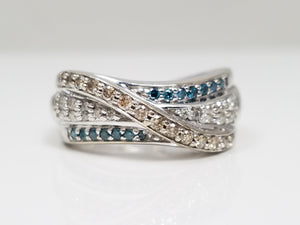 Patriotic 10k White Gold Natural Diamond Ring Band