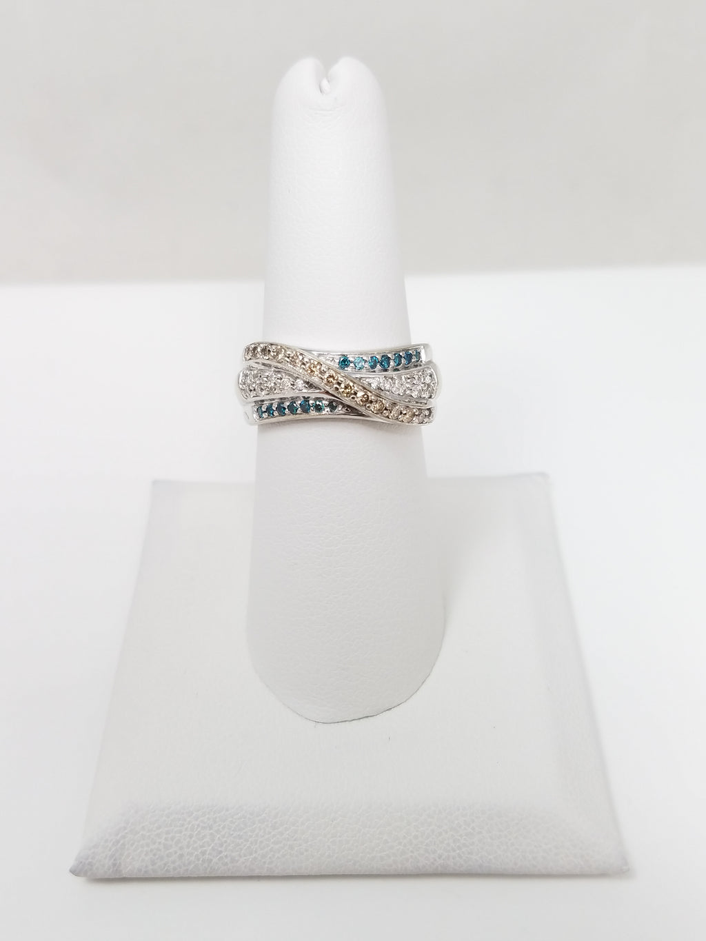 Patriotic 10k White Gold Natural Diamond Ring Band