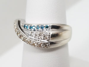 Patriotic 10k White Gold Natural Diamond Ring Band