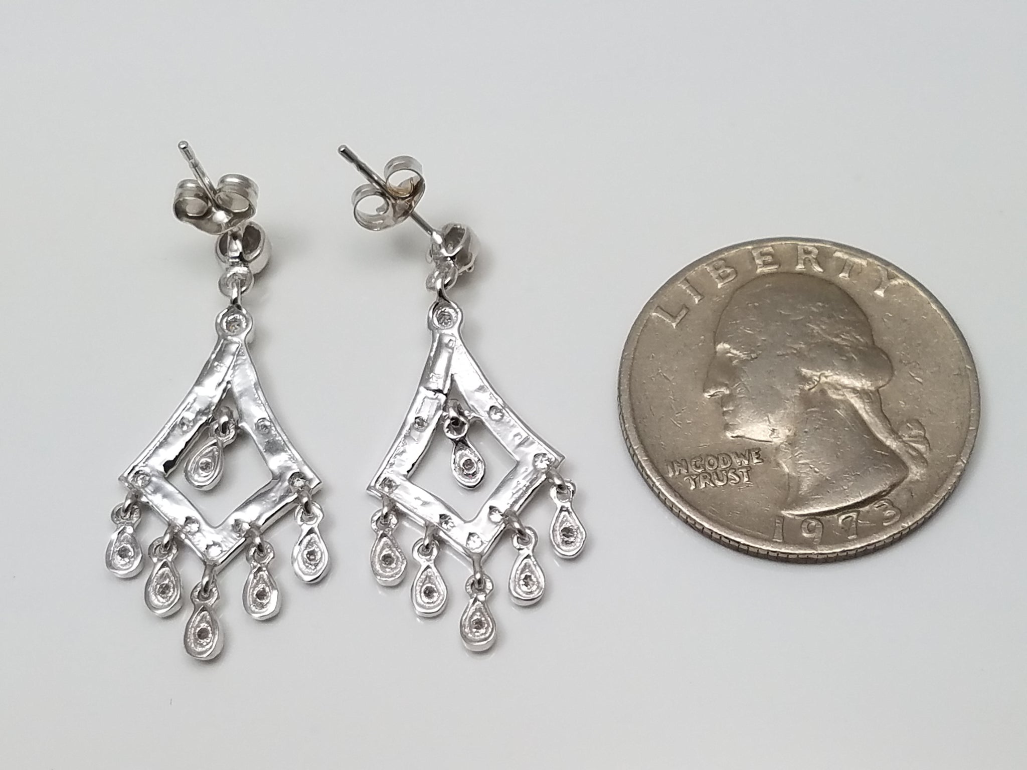 Luxurious 14k White Gold Natural Diamond Dangle Earrings