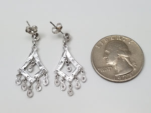Luxurious 14k White Gold Natural Diamond Dangle Earrings
