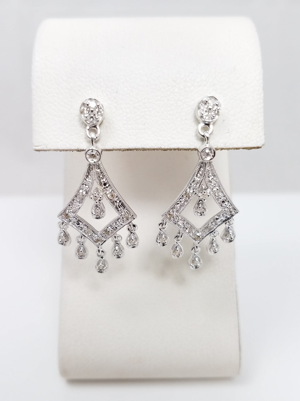 Luxurious 14k White Gold Natural Diamond Dangle Earrings