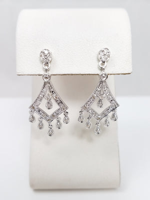 Luxurious 14k White Gold Natural Diamond Dangle Earrings