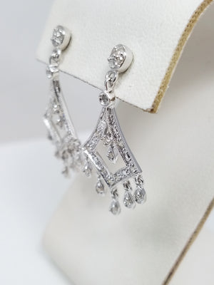 Luxurious 14k White Gold Natural Diamond Dangle Earrings