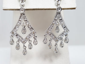 Luxurious 14k White Gold Natural Diamond Dangle Earrings