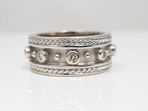 Chic 14k White Gold Natural Diamond Etruscan Design Ring Band