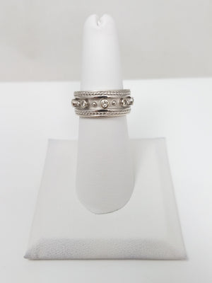 Chic 14k White Gold Natural Diamond Etruscan Design Ring Band