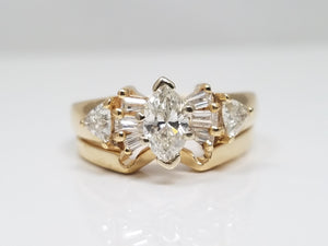 Showy 14k Yellow Gold Natural Diamond Engagement Ring Set