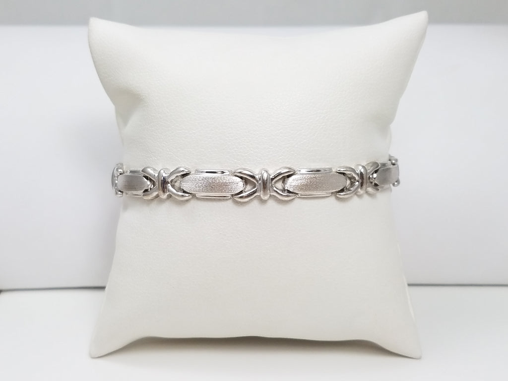 Fashionable 7" 14k White Gold Hollow Fancy Link Bracelet