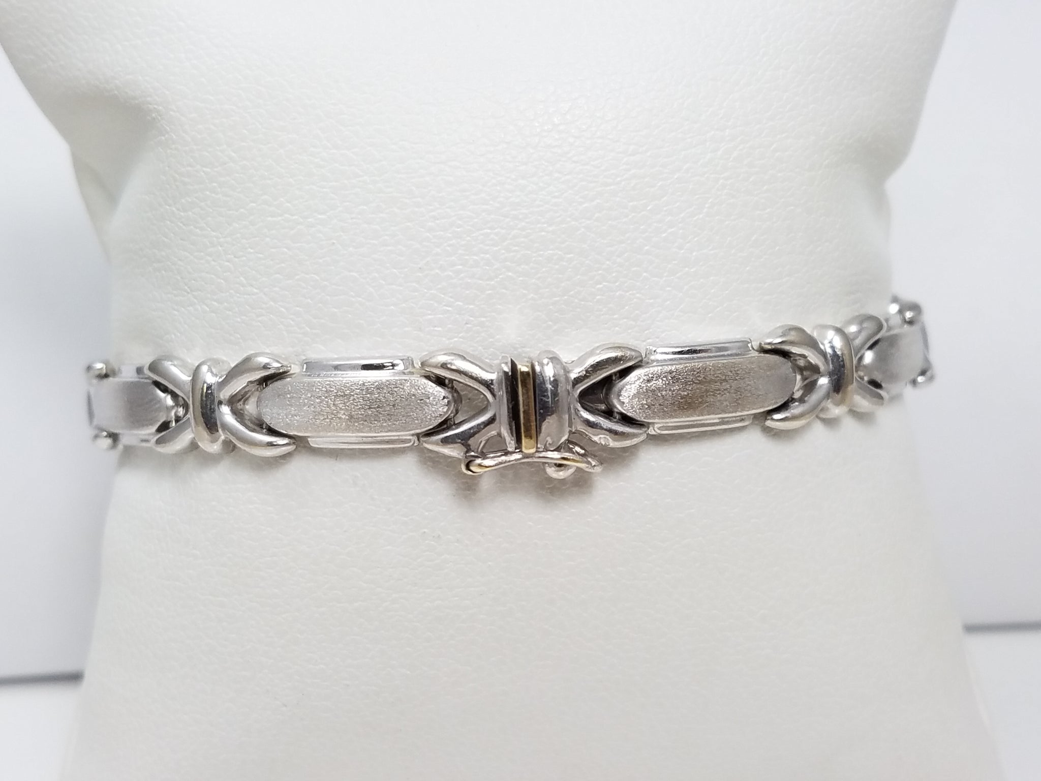 Fashionable 7" 14k White Gold Hollow Fancy Link Bracelet