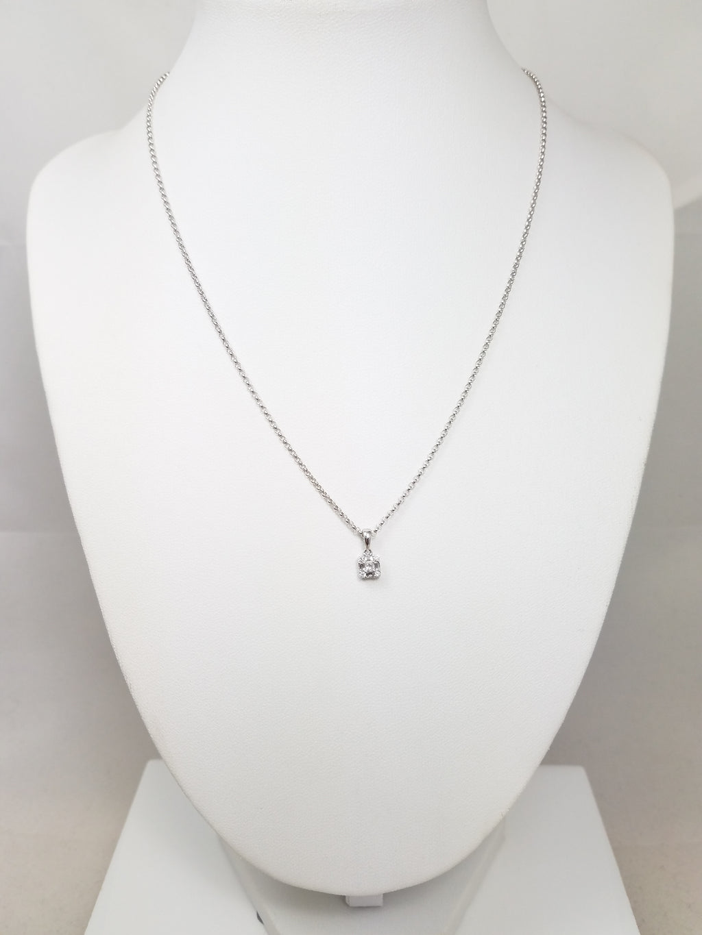 Petite 16" 14k & 18k White Gold Natural Diamond Pendant Necklace