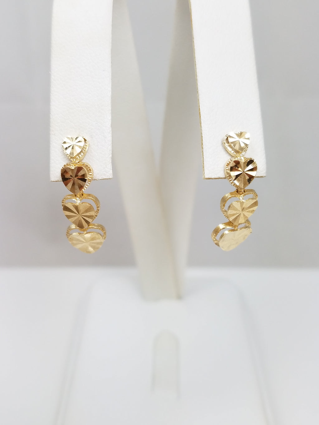 14k Yellow Gold Heart Dangle Earrings