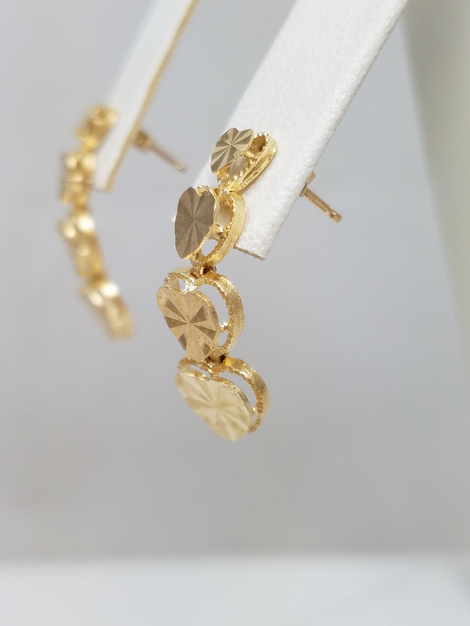 14k Yellow Gold Heart Dangle Earrings