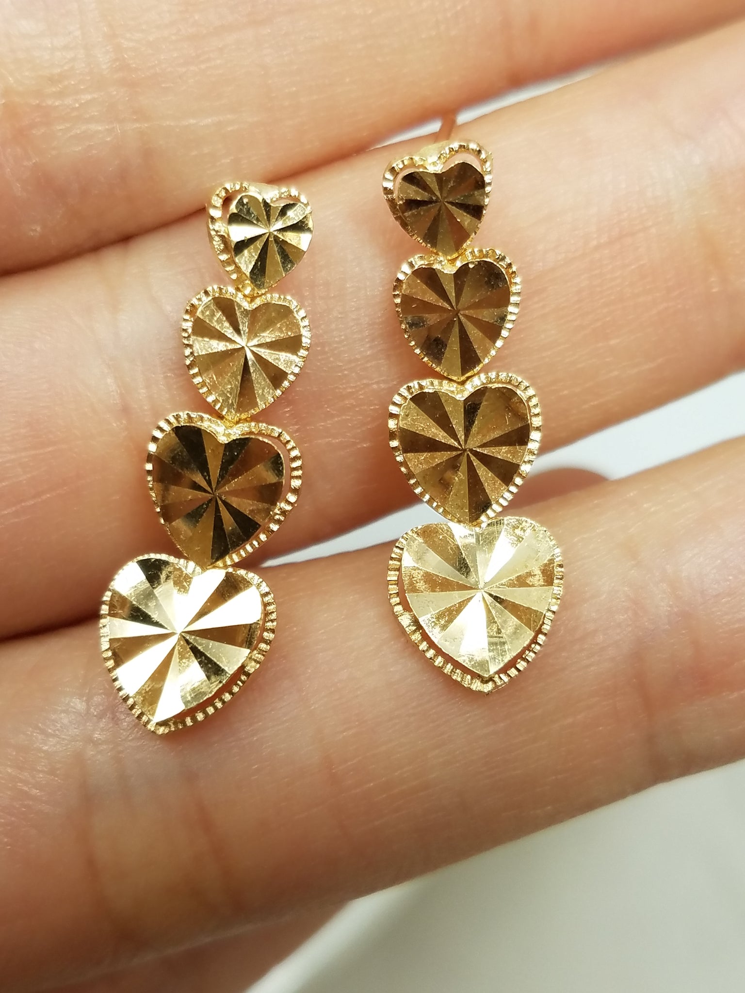 14k Yellow Gold Heart Dangle Earrings