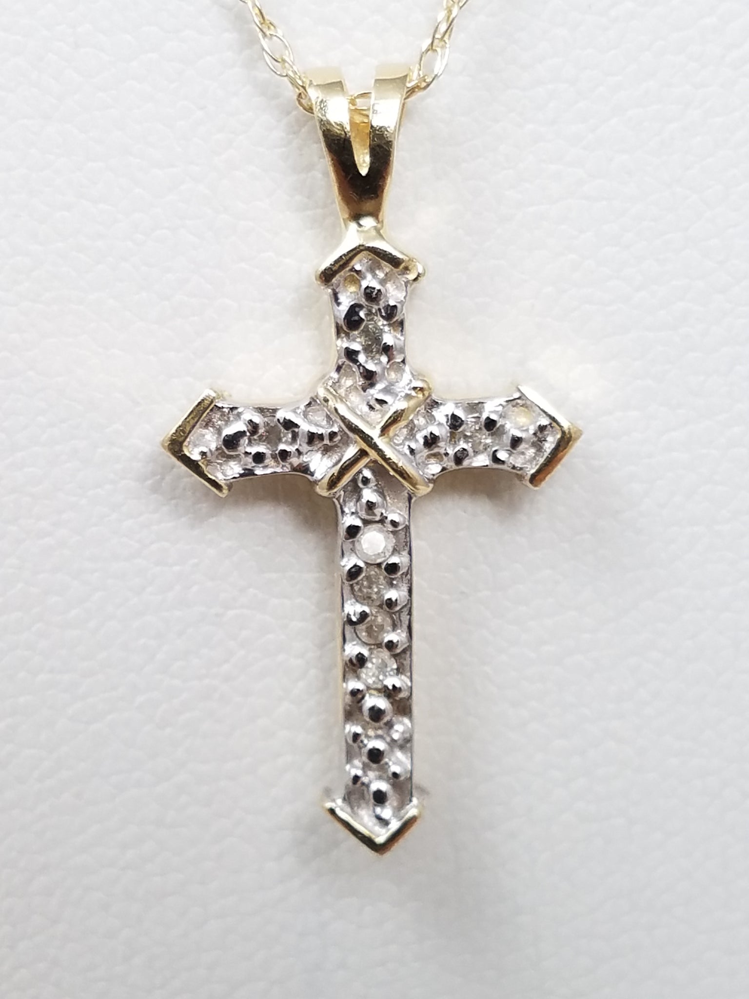 14k Two Tone Gold Diamond Cross Pendant Necklace