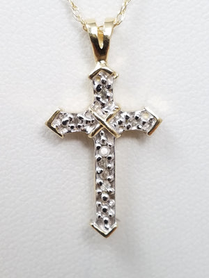 14k Two Tone Gold Diamond Cross Pendant Necklace