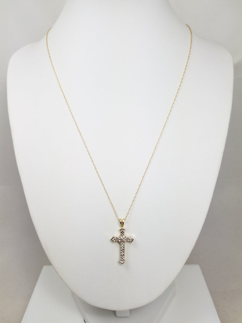 14k Two Tone Gold Diamond Cross Pendant Necklace