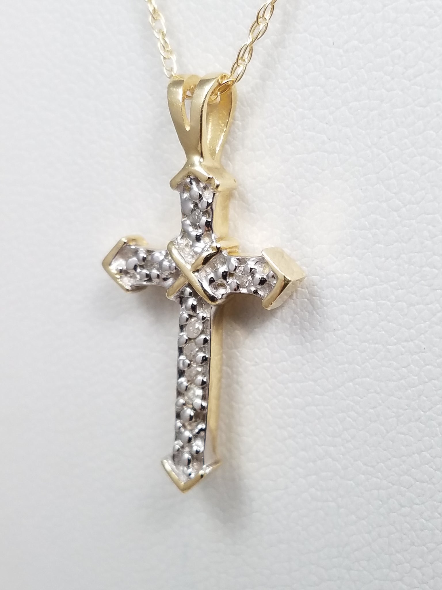 14k Two Tone Gold Diamond Cross Pendant Necklace