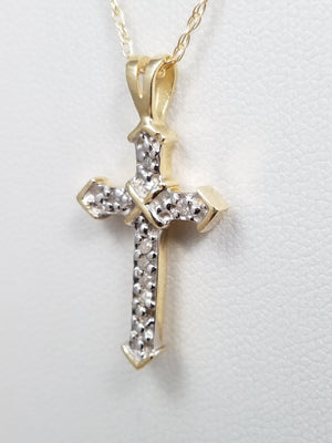 14k Two Tone Gold Diamond Cross Pendant Necklace