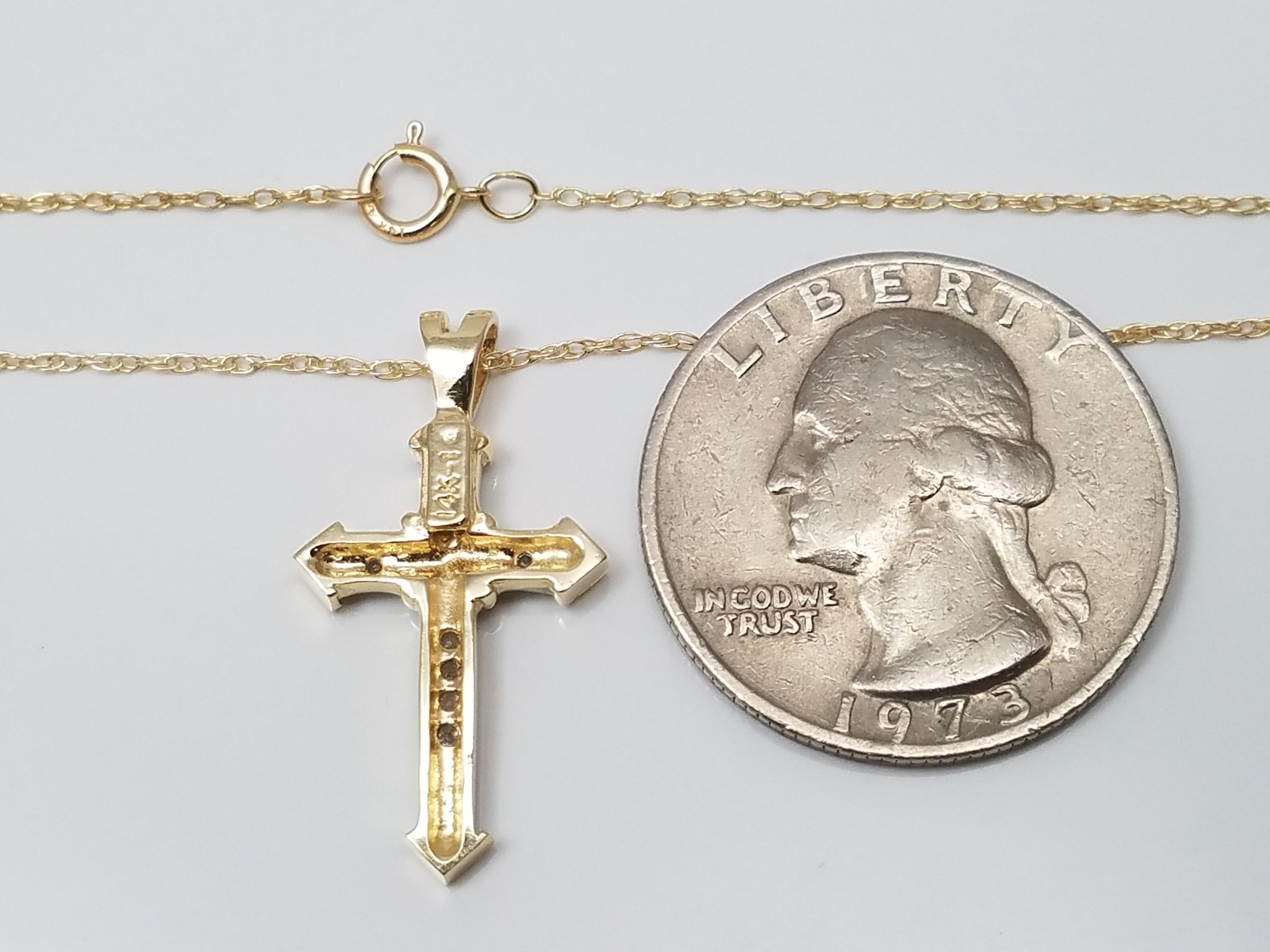 14k Two Tone Gold Diamond Cross Pendant Necklace