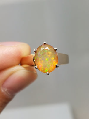 Solitaire Lab Opal 14k Yellow Gold Ring
