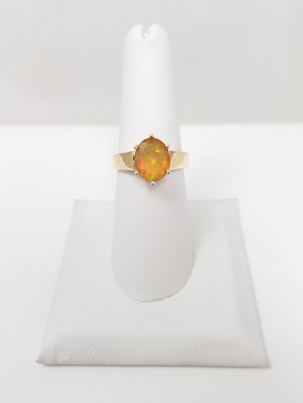 Solitaire Lab Opal 14k Yellow Gold Ring
