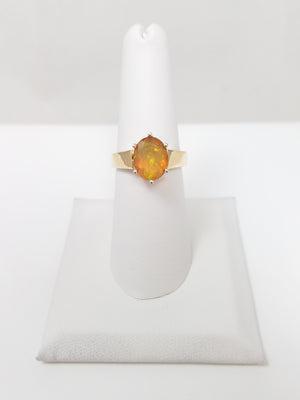 Solitaire Lab Opal 14k Yellow Gold Ring