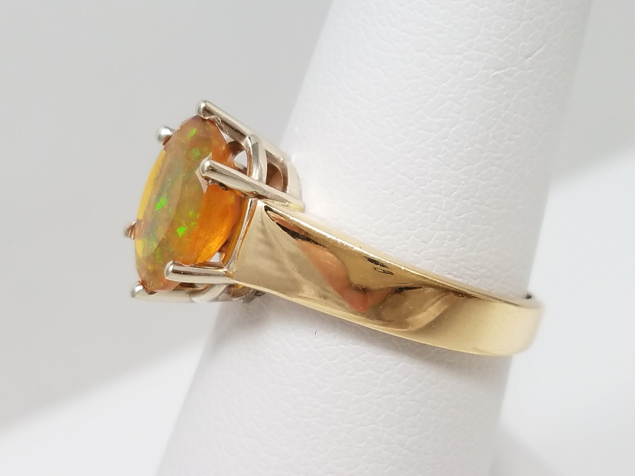Solitaire Lab Opal 14k Yellow Gold Ring