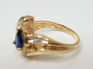 Lavish 10k Yellow Gold Lab Created Sapphire Natural Diamond Ring