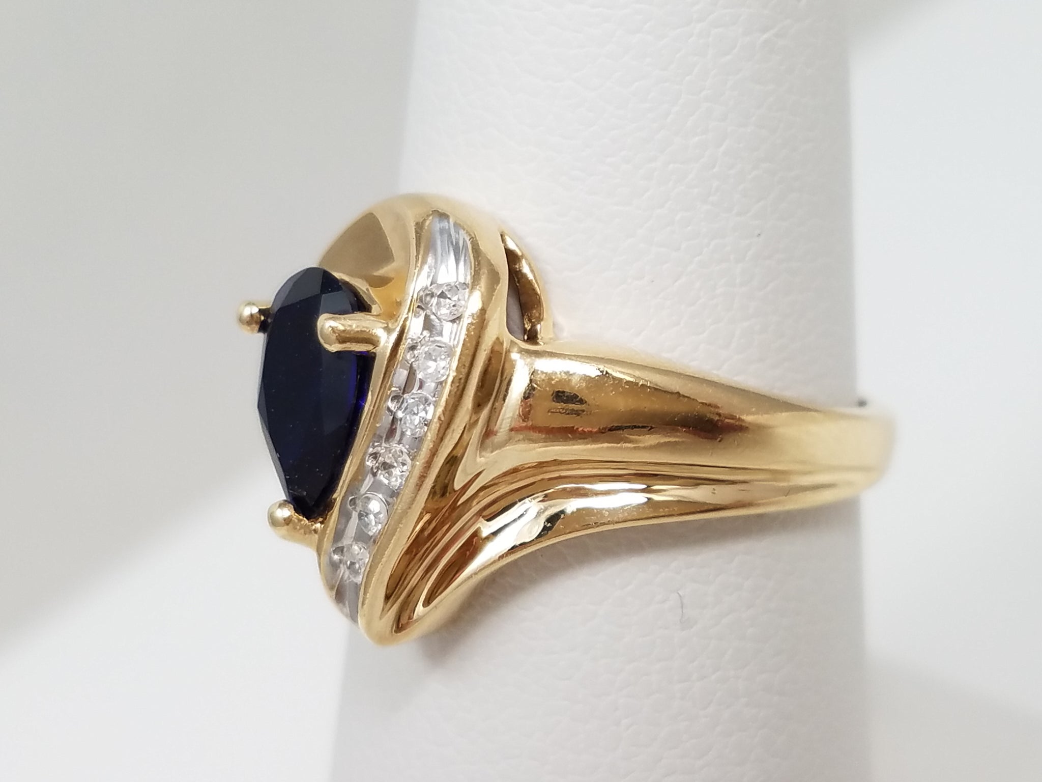 Lavish 10k Yellow Gold Lab Created Sapphire Natural Diamond Ring