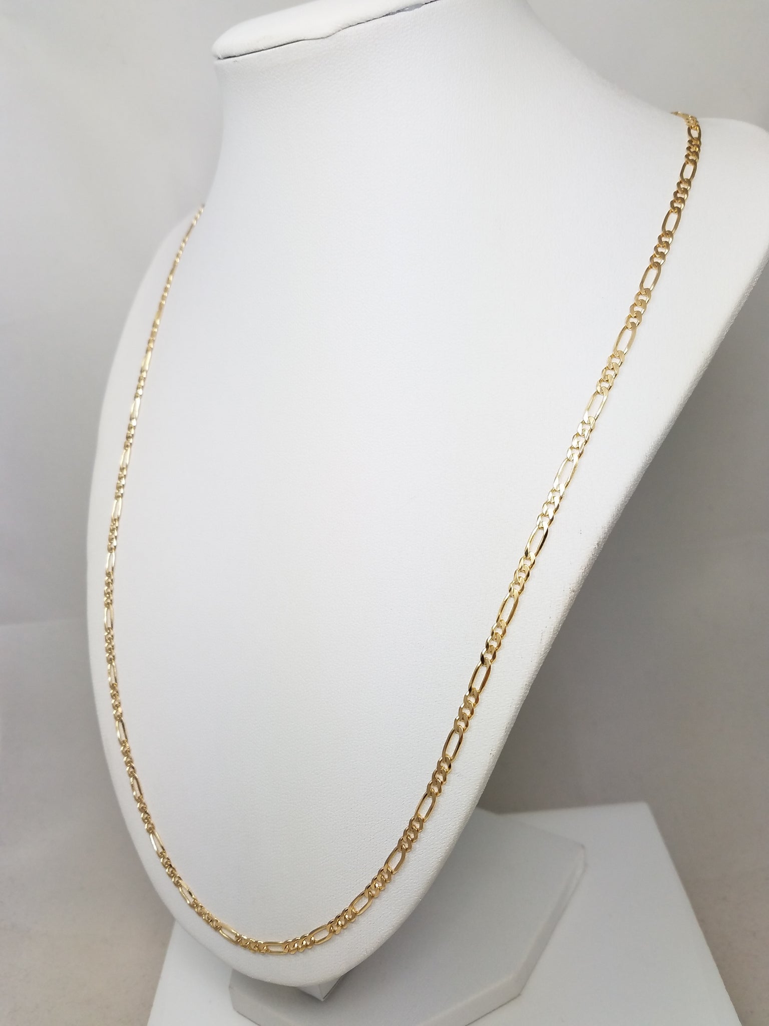 14k Yellow Gold Solid Figaro Link 3mm/24" Necklace