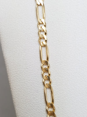14k Yellow Gold Solid Figaro Link 3mm/24" Necklace