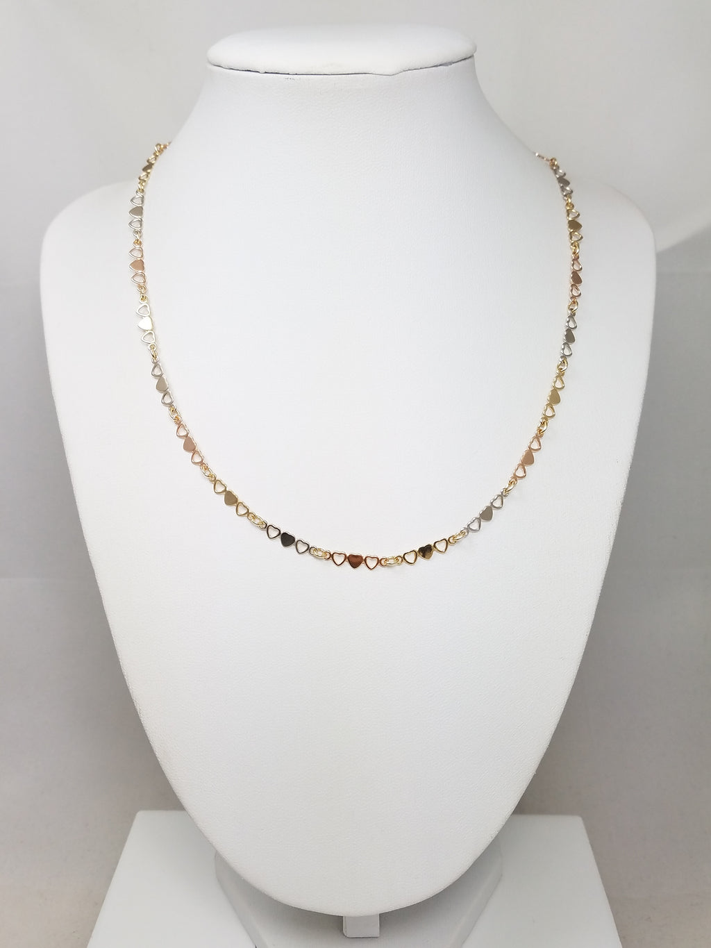 14k Tri-Tone Gold Heart 17" Necklace