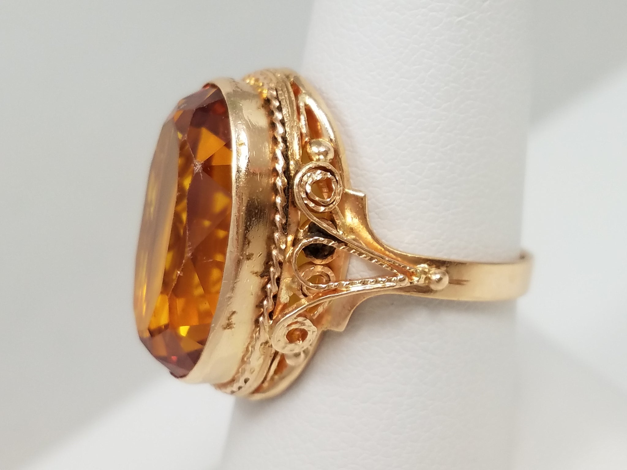 Grand Vintage 18ct Lab Sapphire 14k Yellow Gold Ring