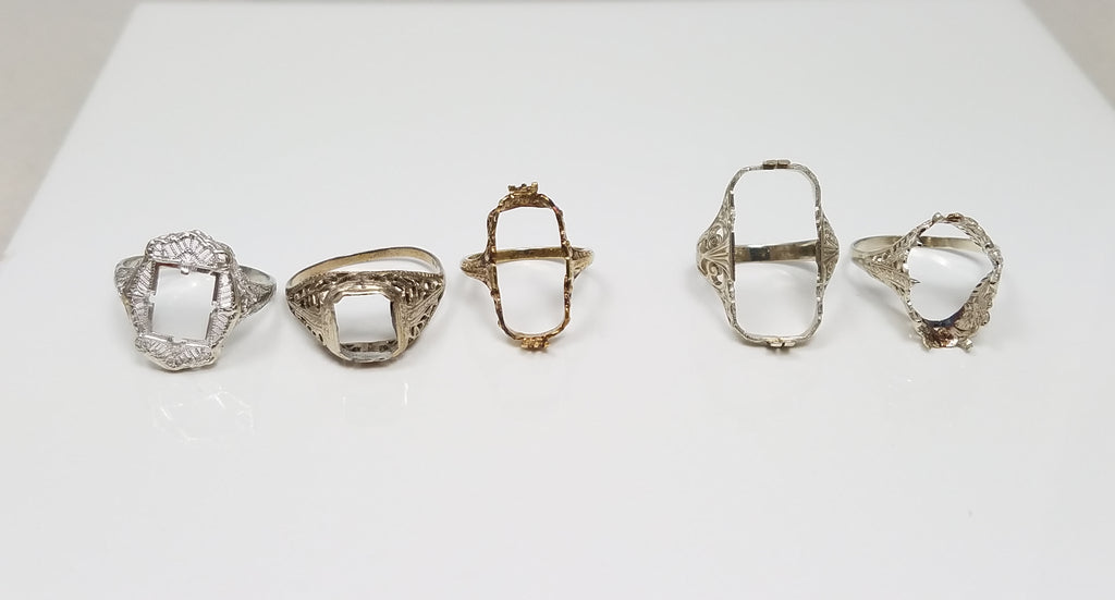 Five Art Deco 1930's 10k/14k White Gold Ring Mount Lot To Restore