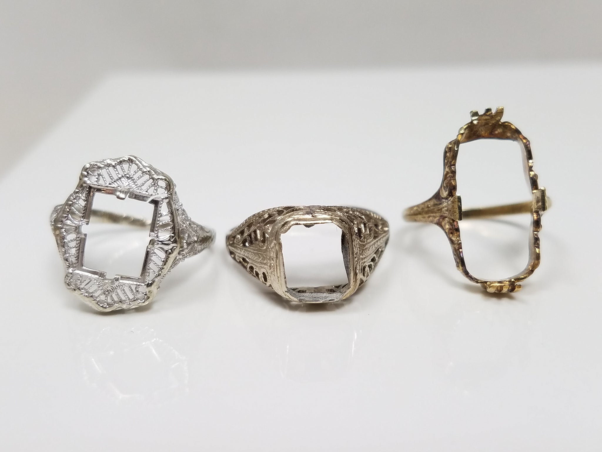 Five Art Deco 1930's 10k/14k White Gold Ring Mount Lot To Restore