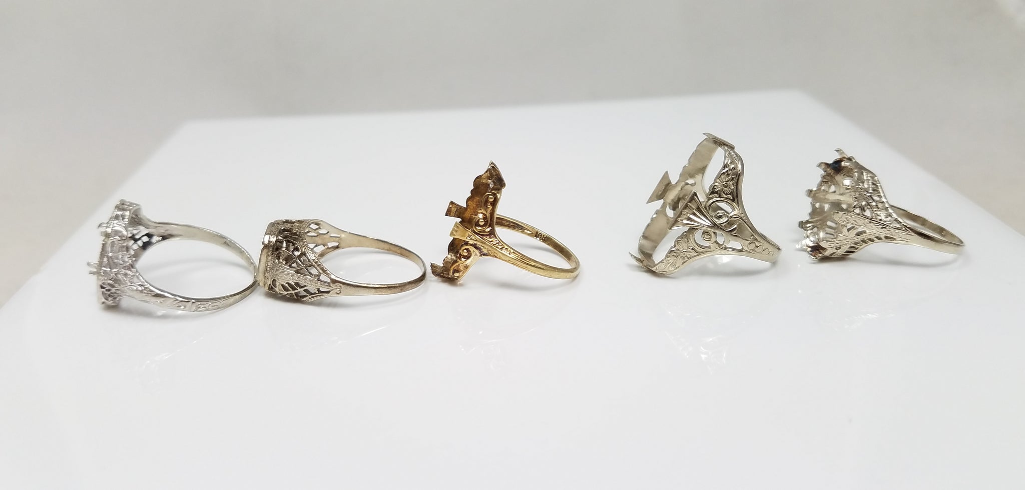 Five Art Deco 1930's 10k/14k White Gold Ring Mount Lot To Restore