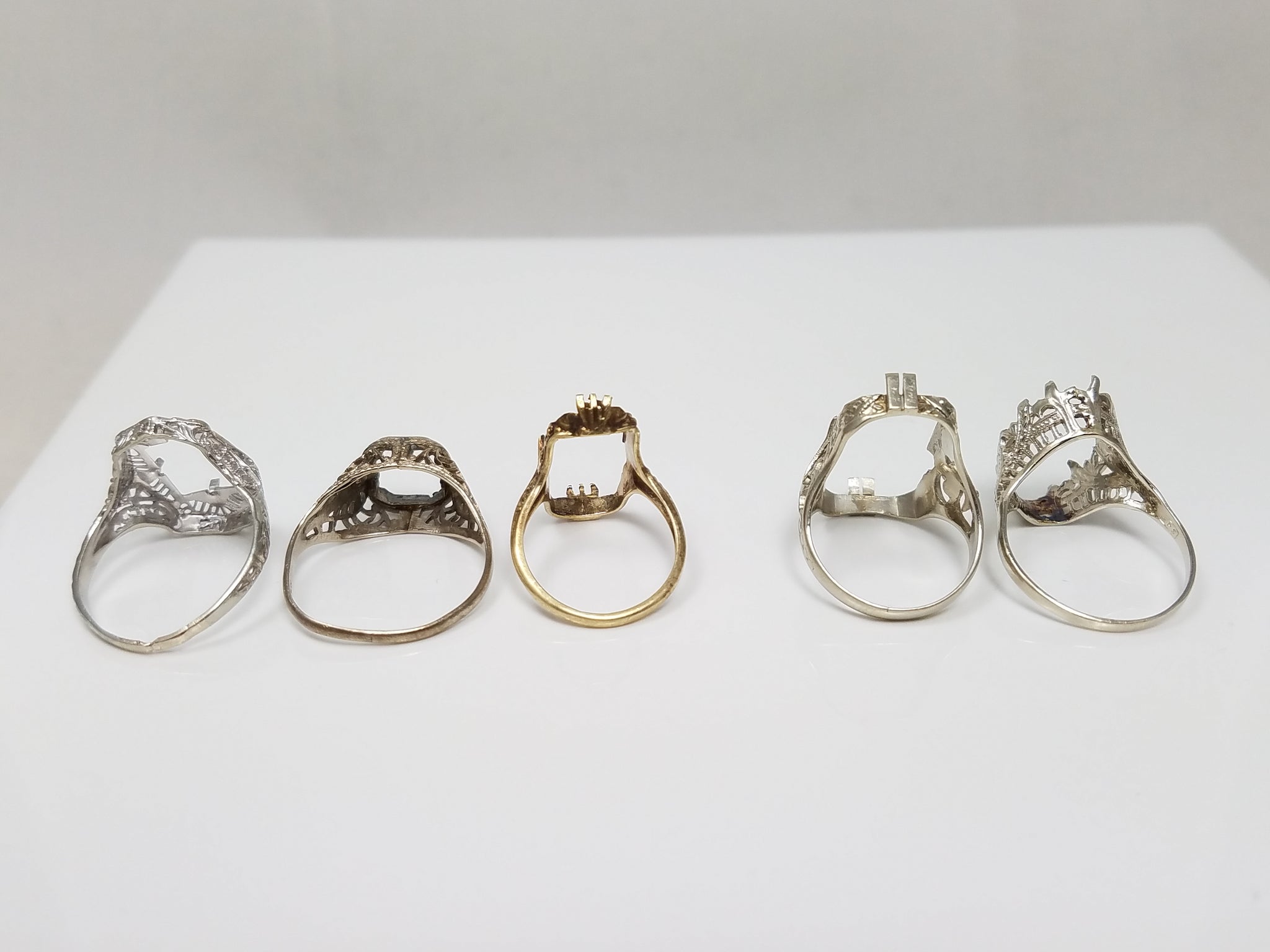 Five Art Deco 1930's 10k/14k White Gold Ring Mount Lot To Restore