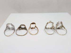 Five Art Deco 1930's 10k/14k White Gold Ring Mount Lot To Restore