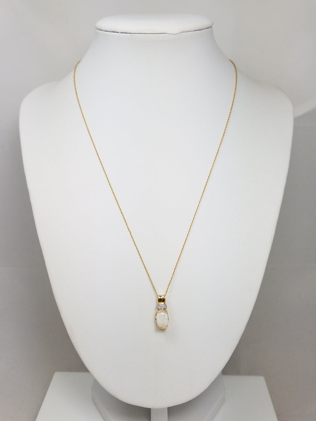 Lively 14k Yellow Gold Natural Australian Opal, Tourmaline, & Diamond Pendant 18" Necklace