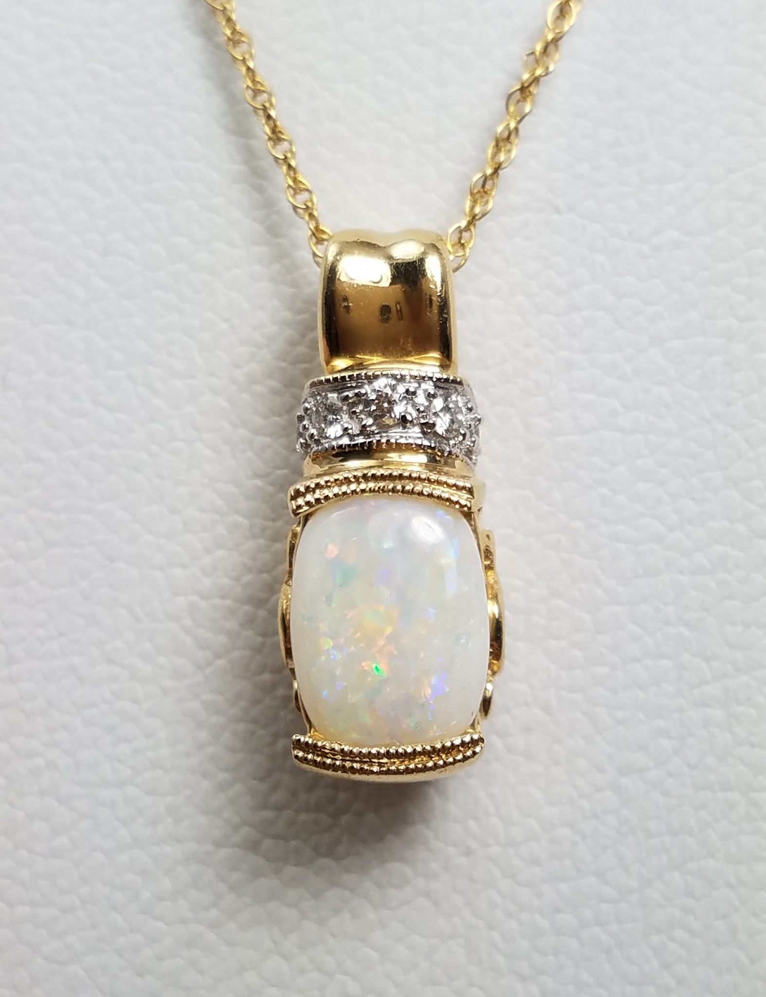 Lively 14k Yellow Gold Natural Australian Opal, Tourmaline, & Diamond Pendant 18" Necklace