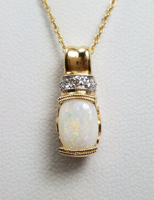 Lively 14k Yellow Gold Natural Australian Opal, Tourmaline, & Diamond Pendant 18" Necklace