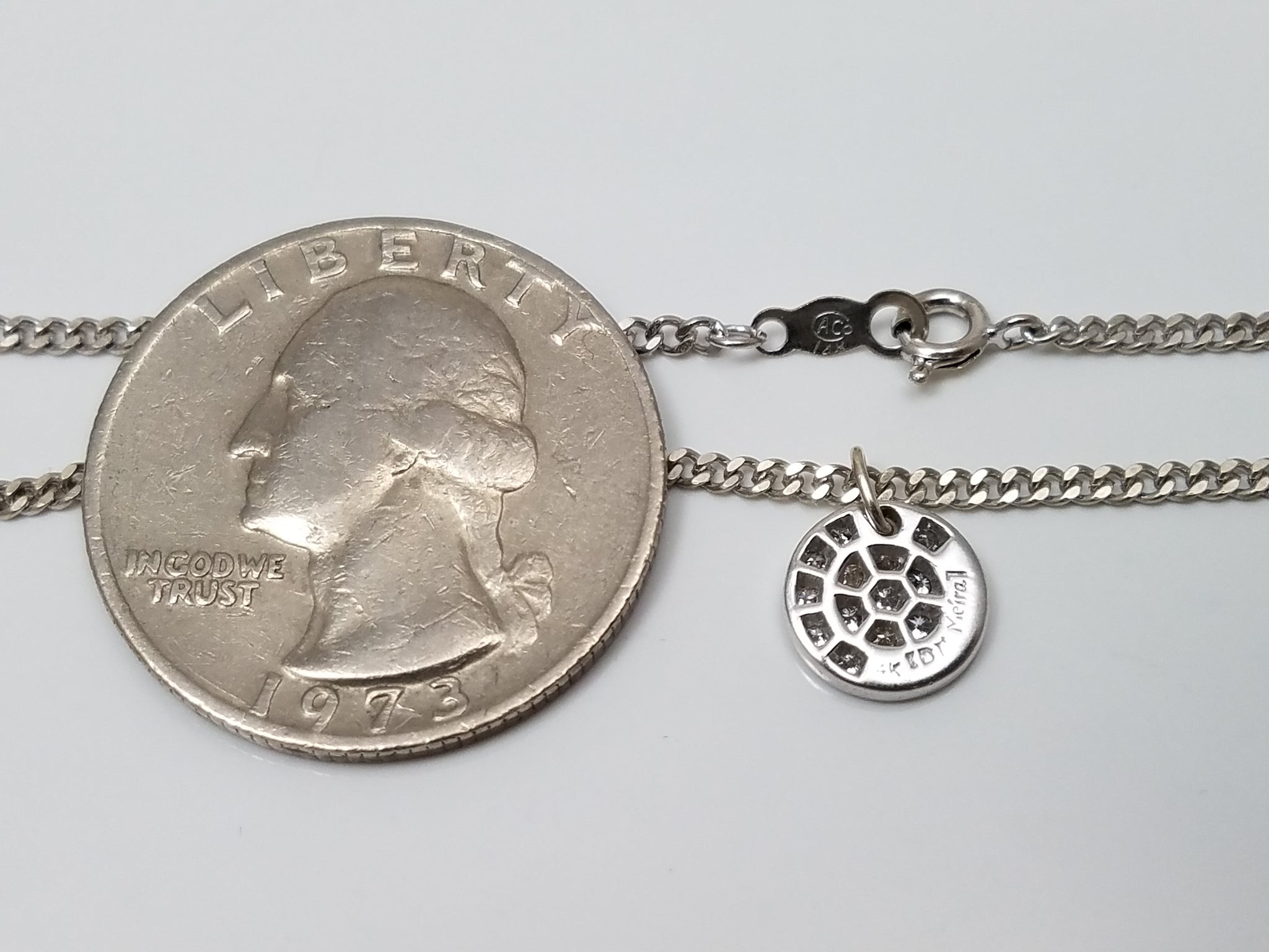 Petite 15" 14k White Gold Natural Diamond Circle Pendant Necklace