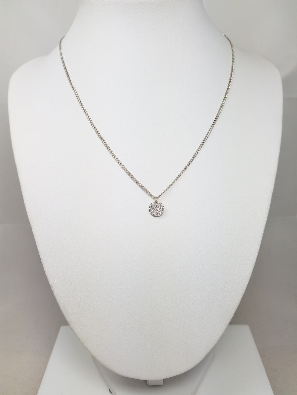 Petite 15" 14k White Gold Natural Diamond Circle Pendant Necklace
