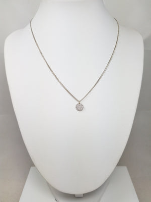 Petite 15" 14k White Gold Natural Diamond Circle Pendant Necklace