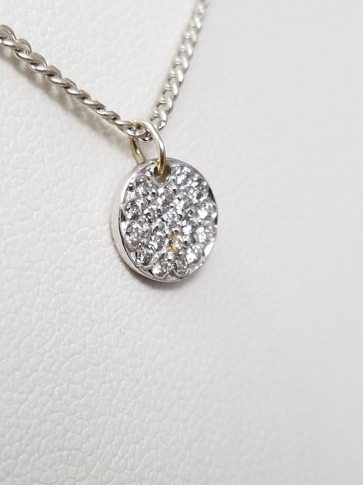 Petite 15" 14k White Gold Natural Diamond Circle Pendant Necklace