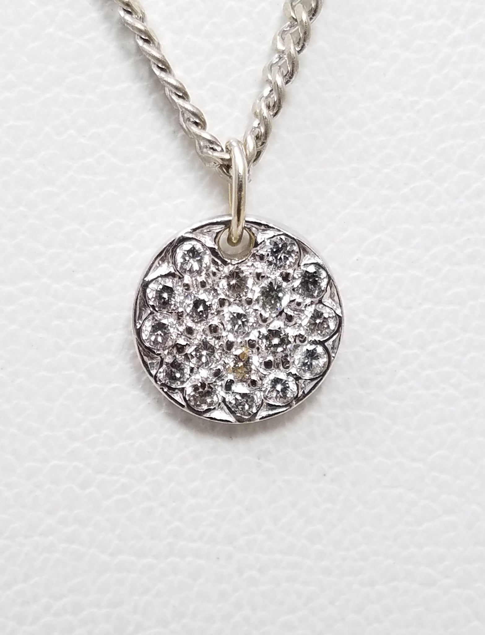 Petite 15" 14k White Gold Natural Diamond Circle Pendant Necklace