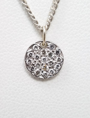 Petite 15" 14k White Gold Natural Diamond Circle Pendant Necklace