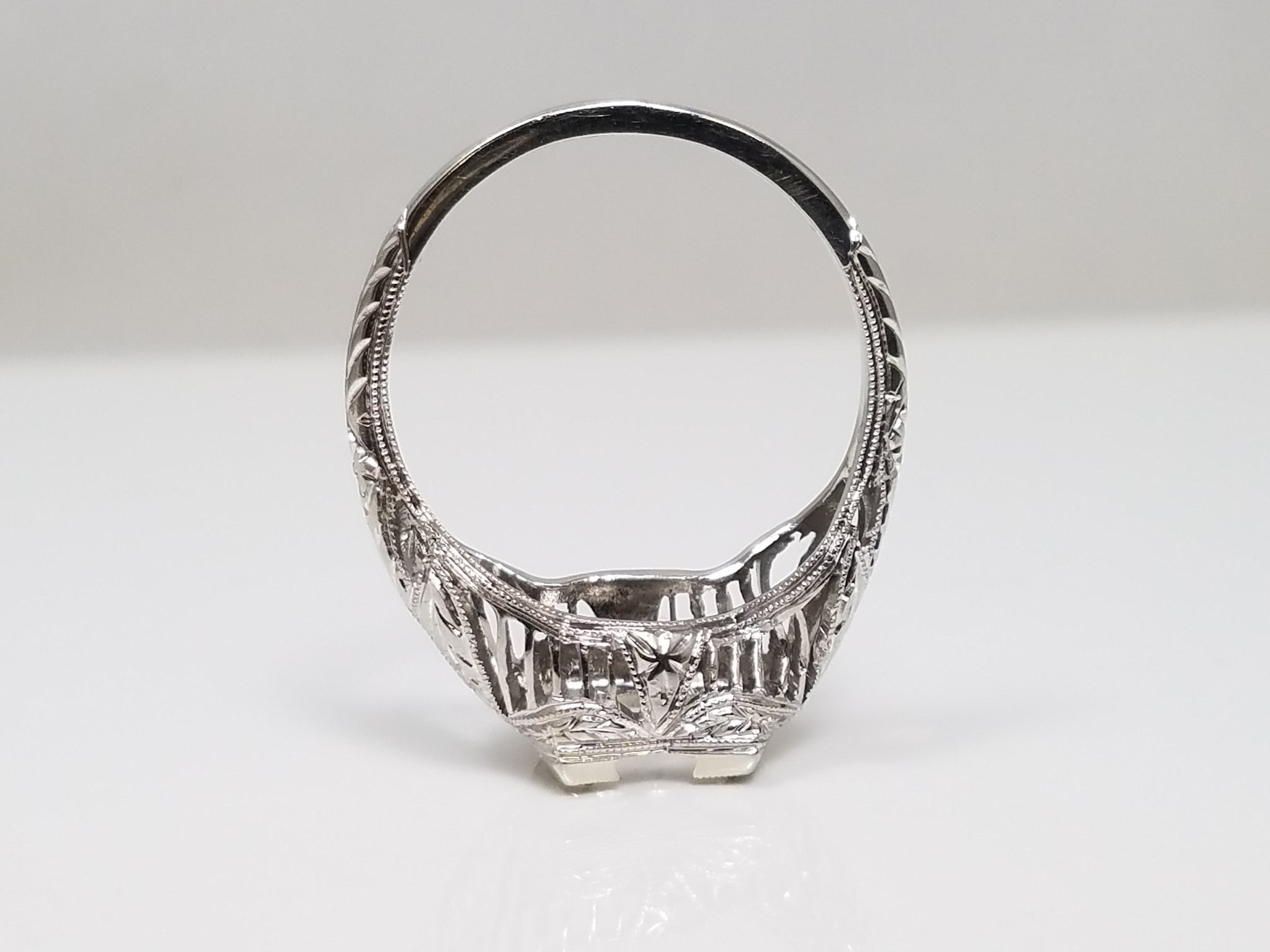 Extravagant 1930's Art Deco 18k White Gold Belais Engagement Ring Mount To Restore